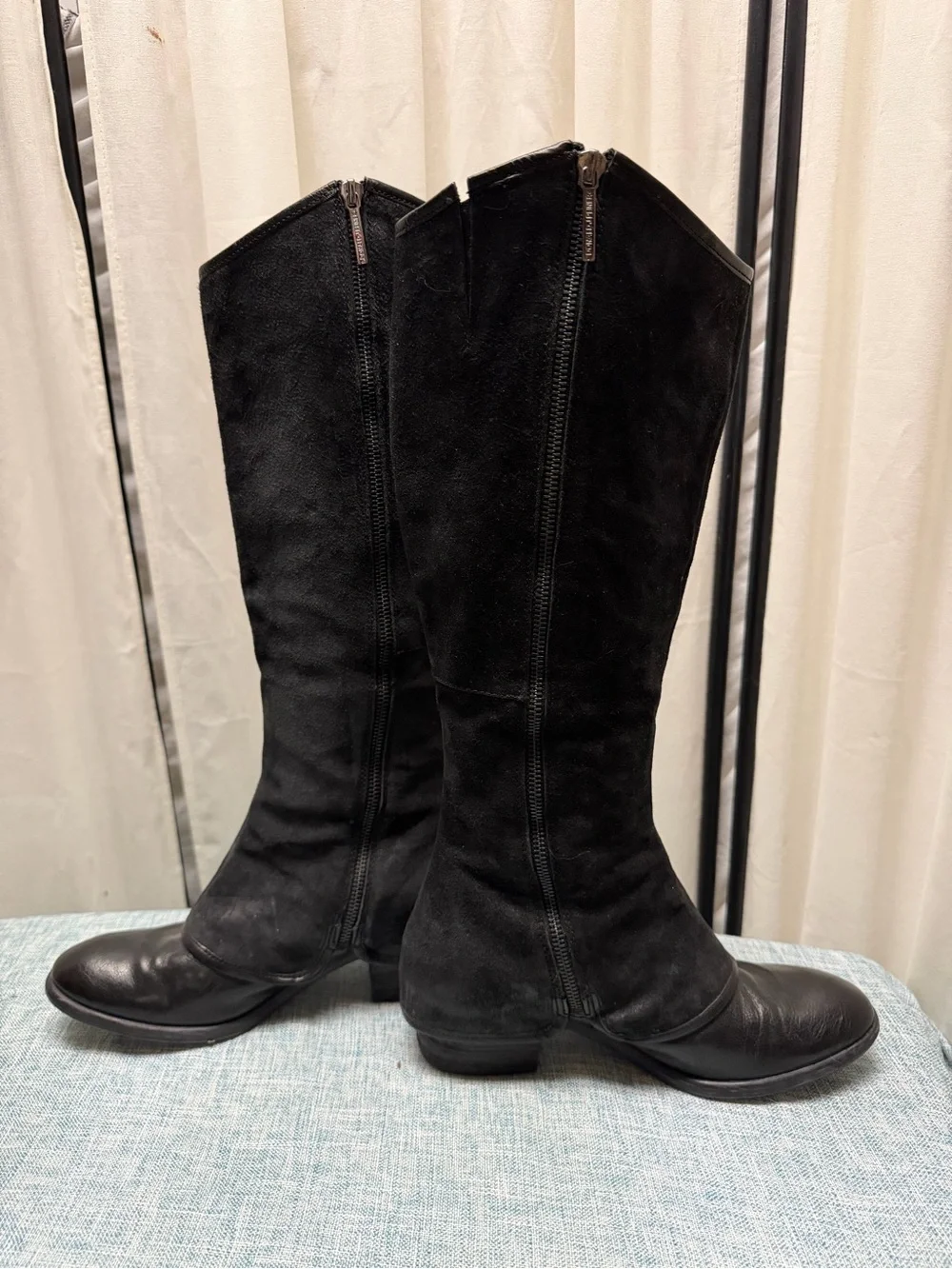 Donald J. Pliner Black Leather and Suede Over-the-Knee Boots